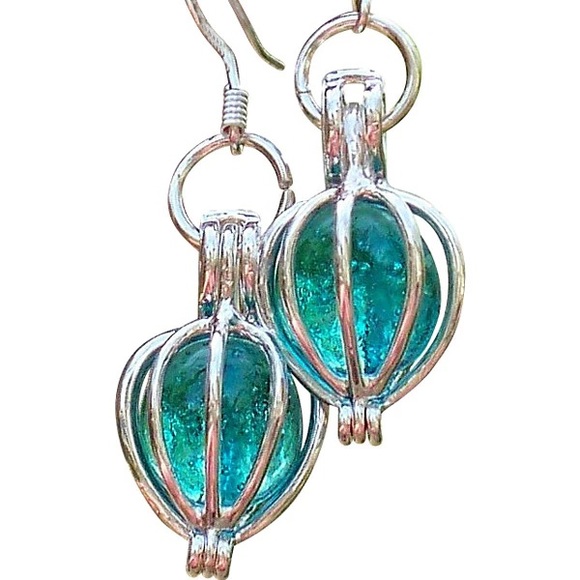 Bottled Up Designs- Ice Blue Earrings-  From Recycled Antique Glass Mason Jars - Picture 2 of 9